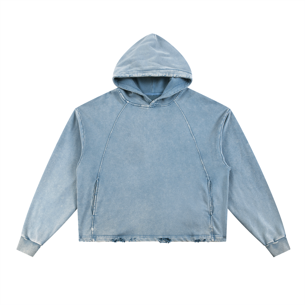 EIWVintage Washed BAGGY Frayed-Hem Hoodie