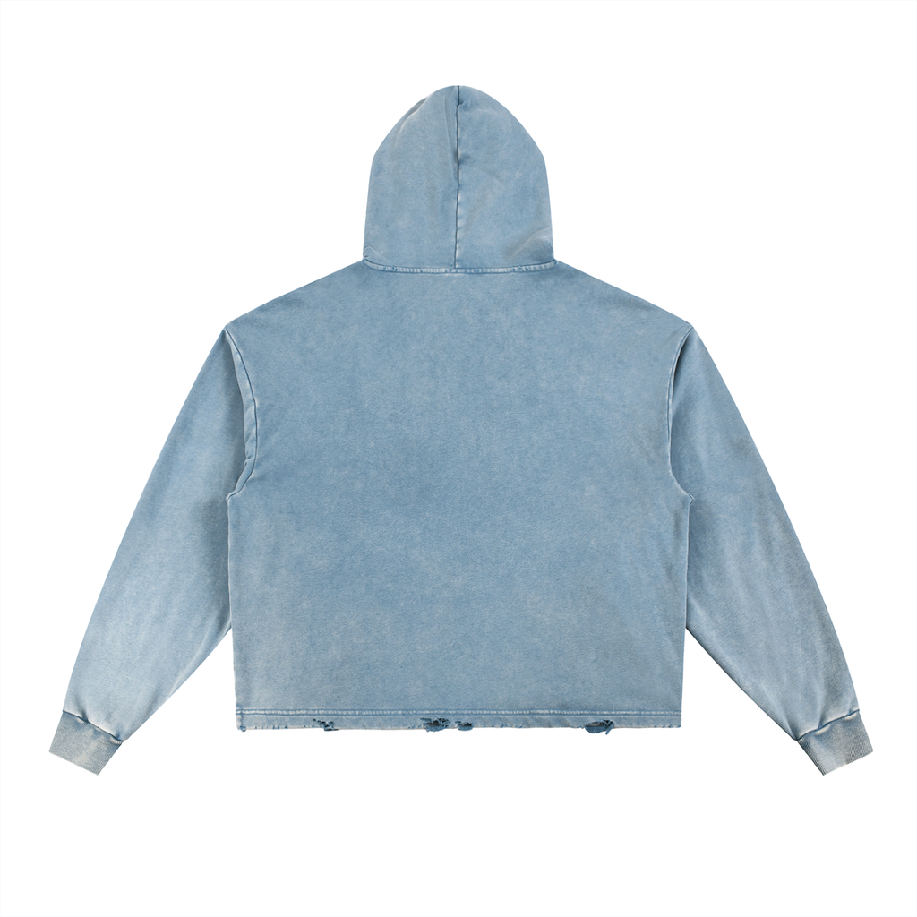 EIWVintage Washed BAGGY Frayed-Hem Hoodie