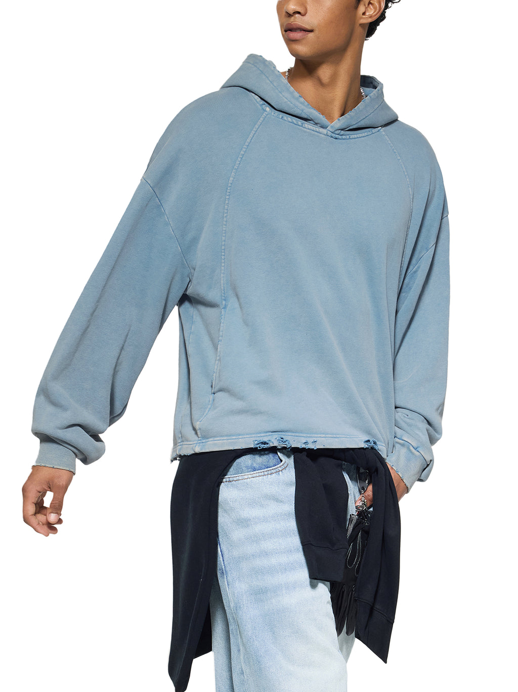 EIWVintage Washed BAGGY Frayed-Hem Hoodie