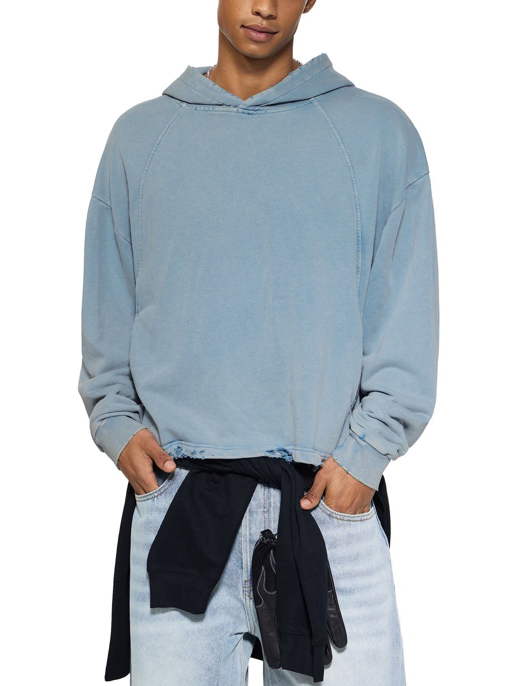 EIWVintage Washed BAGGY Frayed-Hem Hoodie