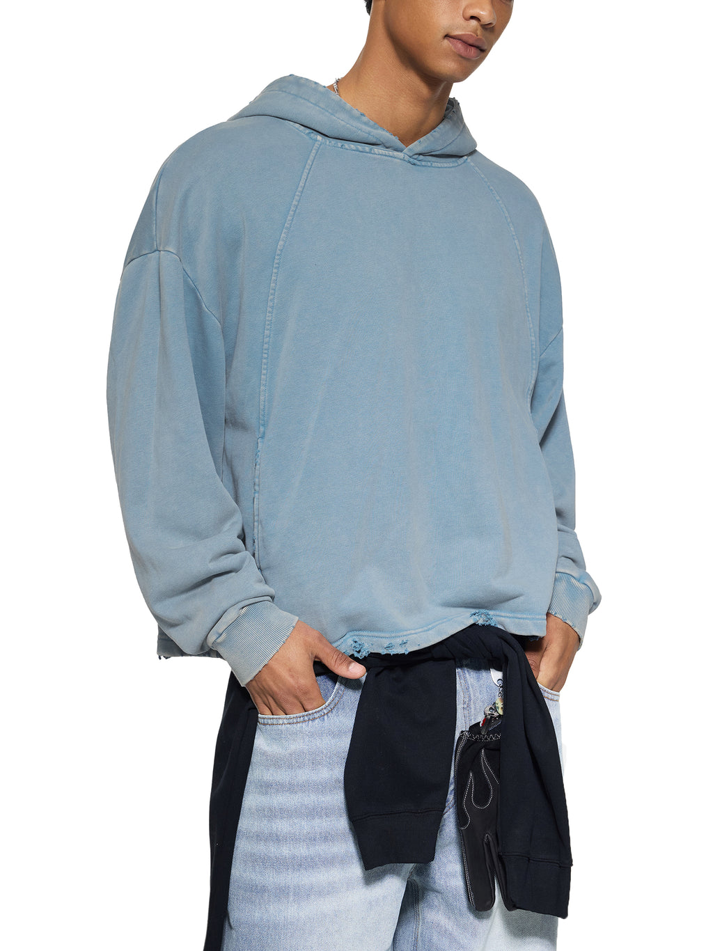 EIWVintage Washed BAGGY Frayed-Hem Hoodie